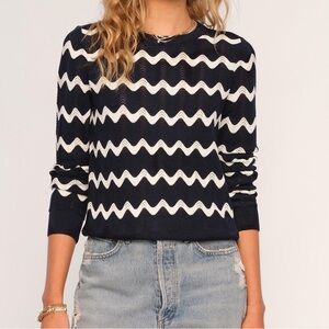 Heartloom Brodie Pullover Navy Lightweight Yarn Sweater white zigzag stripes XS
